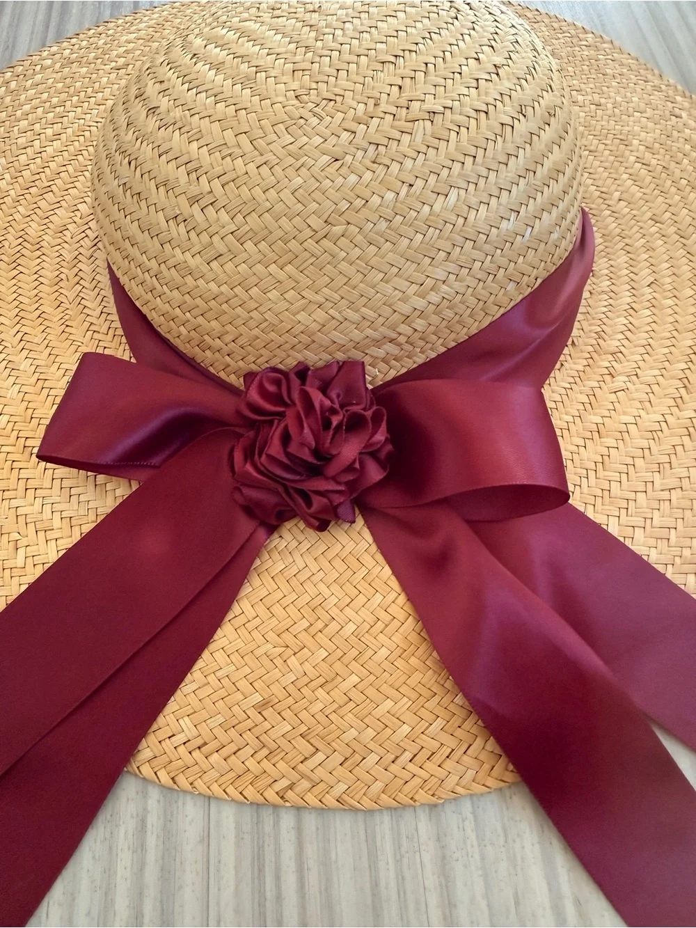 Colonial Williamsburg Girl’s Straw Sun Hat with Burgundy Ribbon EUC